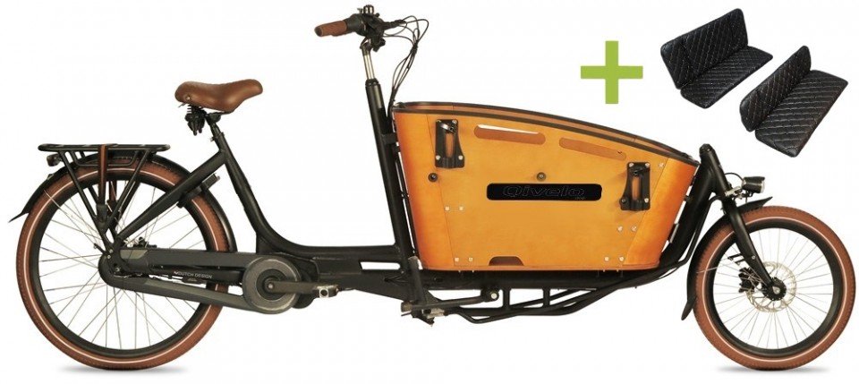 Qivelo Curve 2 Ananda elektrische bakfiets in mat zwart en bruin, zijaanzicht