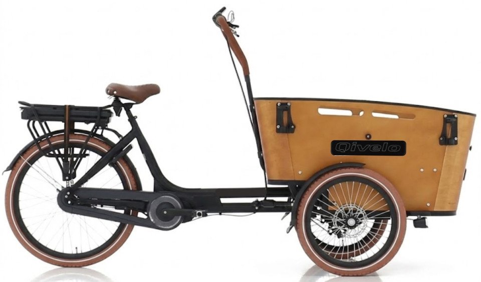 Qivelo Curve 3 468Wh elektrische bakfiets in mat zwart en bruin