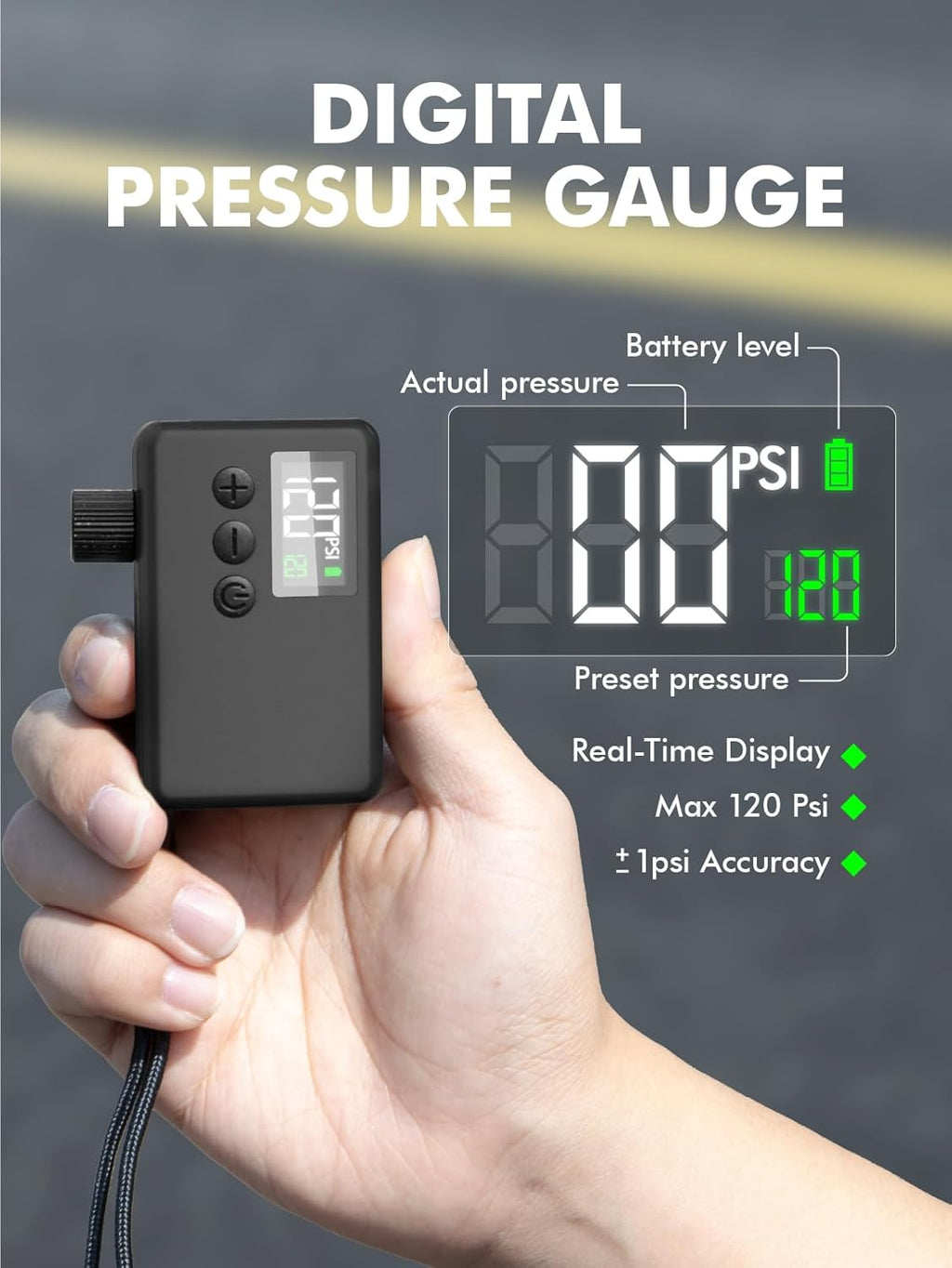 Air-Go™ Elektrische Mini-Fietspomp – 120 PSI met Drukmeter