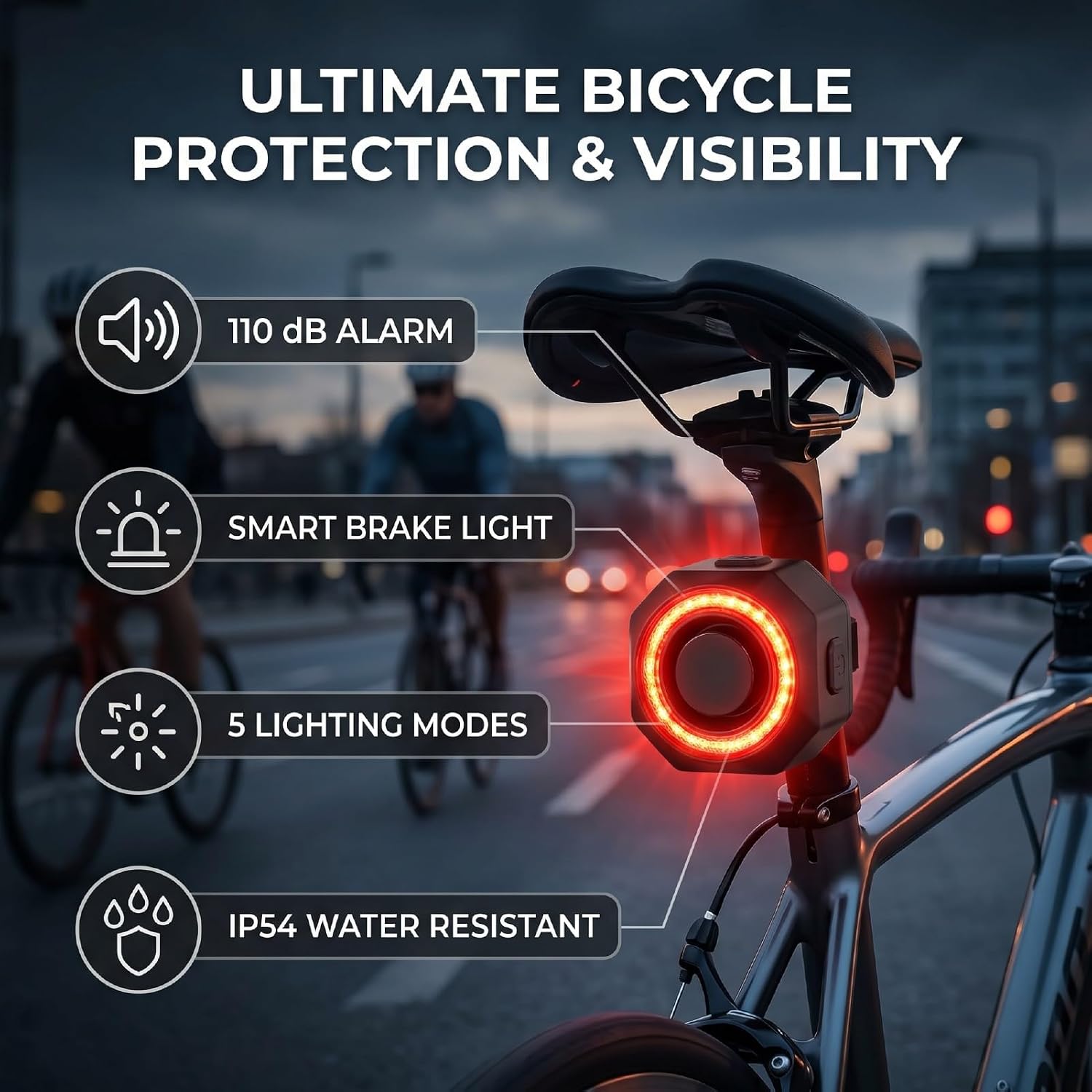 Night-Guard™ Smart Fietsachterlicht & Alarm – USB-C