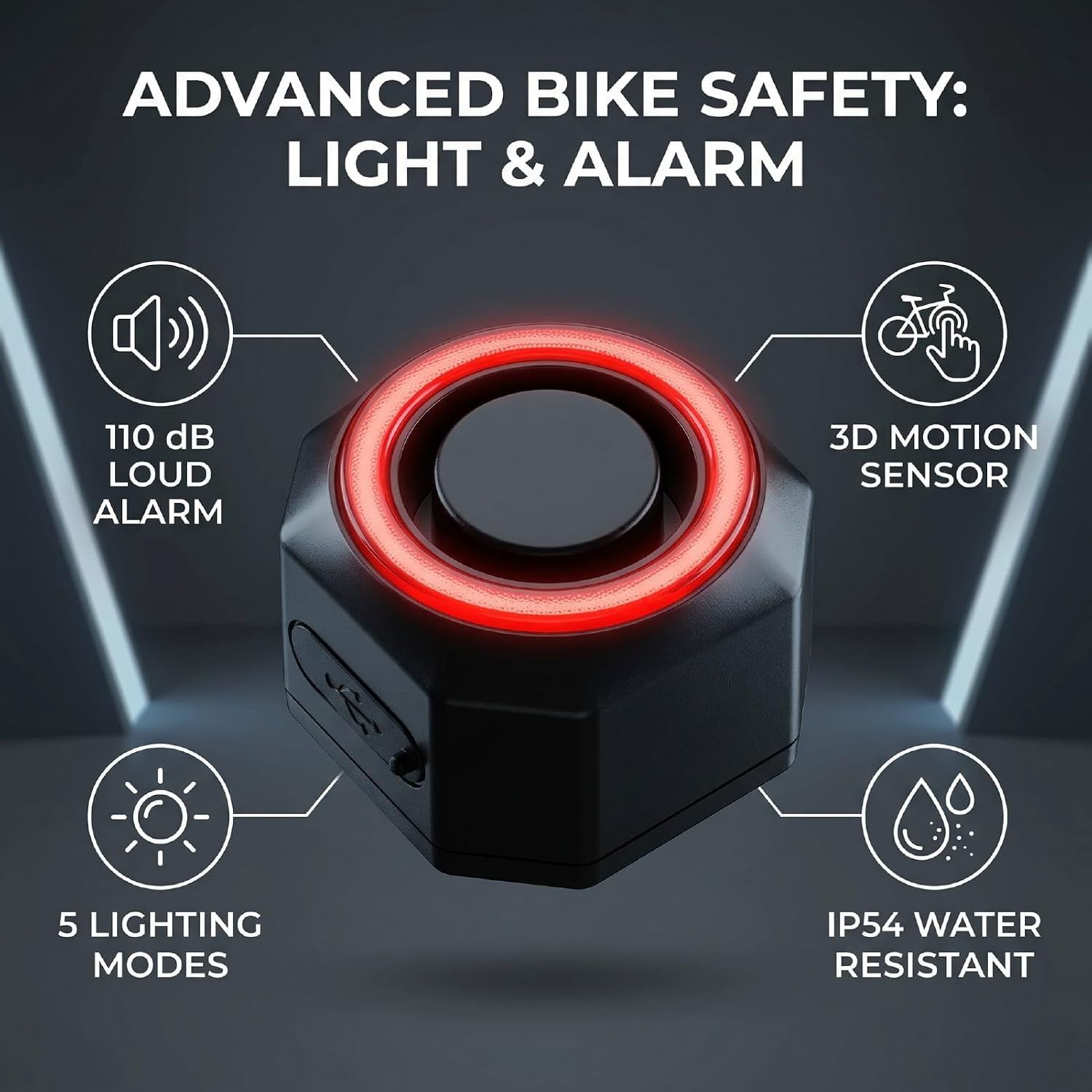 Night-Guard™ Smart Fietsachterlicht & Alarm – USB-C