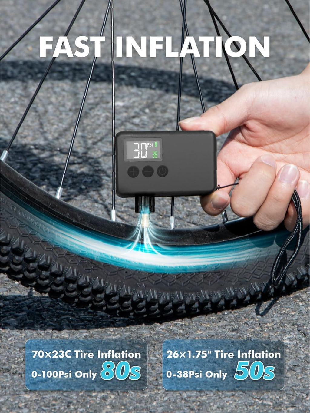 Air-Go™ Elektrische Mini-Fietspomp – 120 PSI met Drukmeter